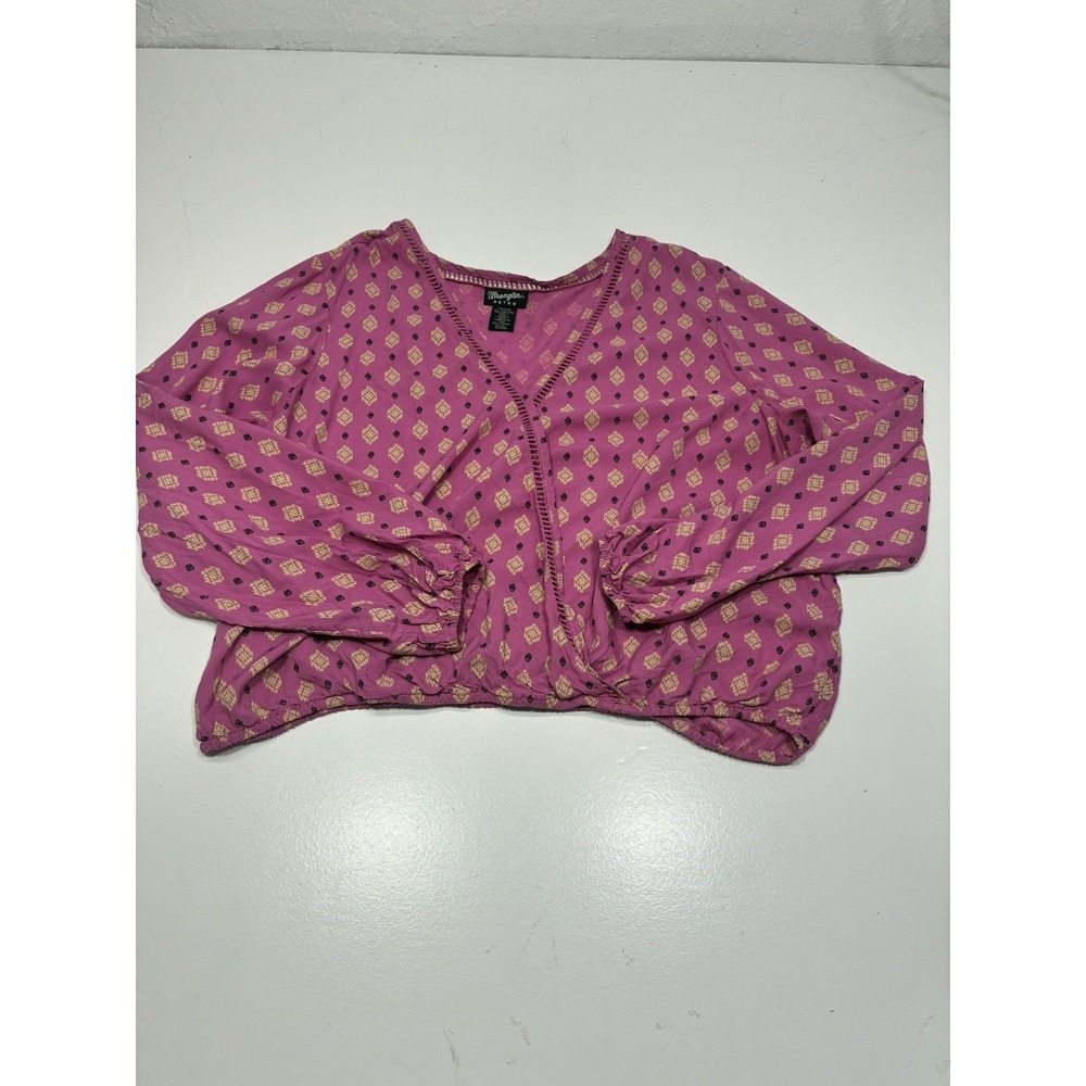 Wrangler Retro Surplice Women Wrap Blouse Size XL Puffed Sleeves Aesthetic - Picture 3 of 11